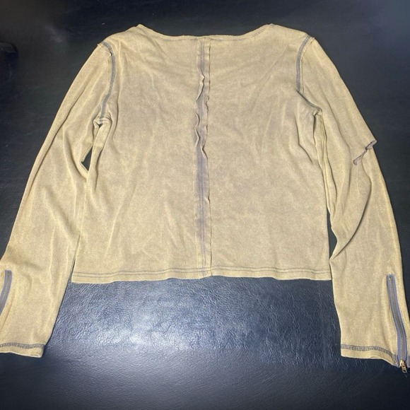 POL Distressed Brown Zip sleeves Distressed Frayed spray paint Women's Med. - Picture 5 of 7